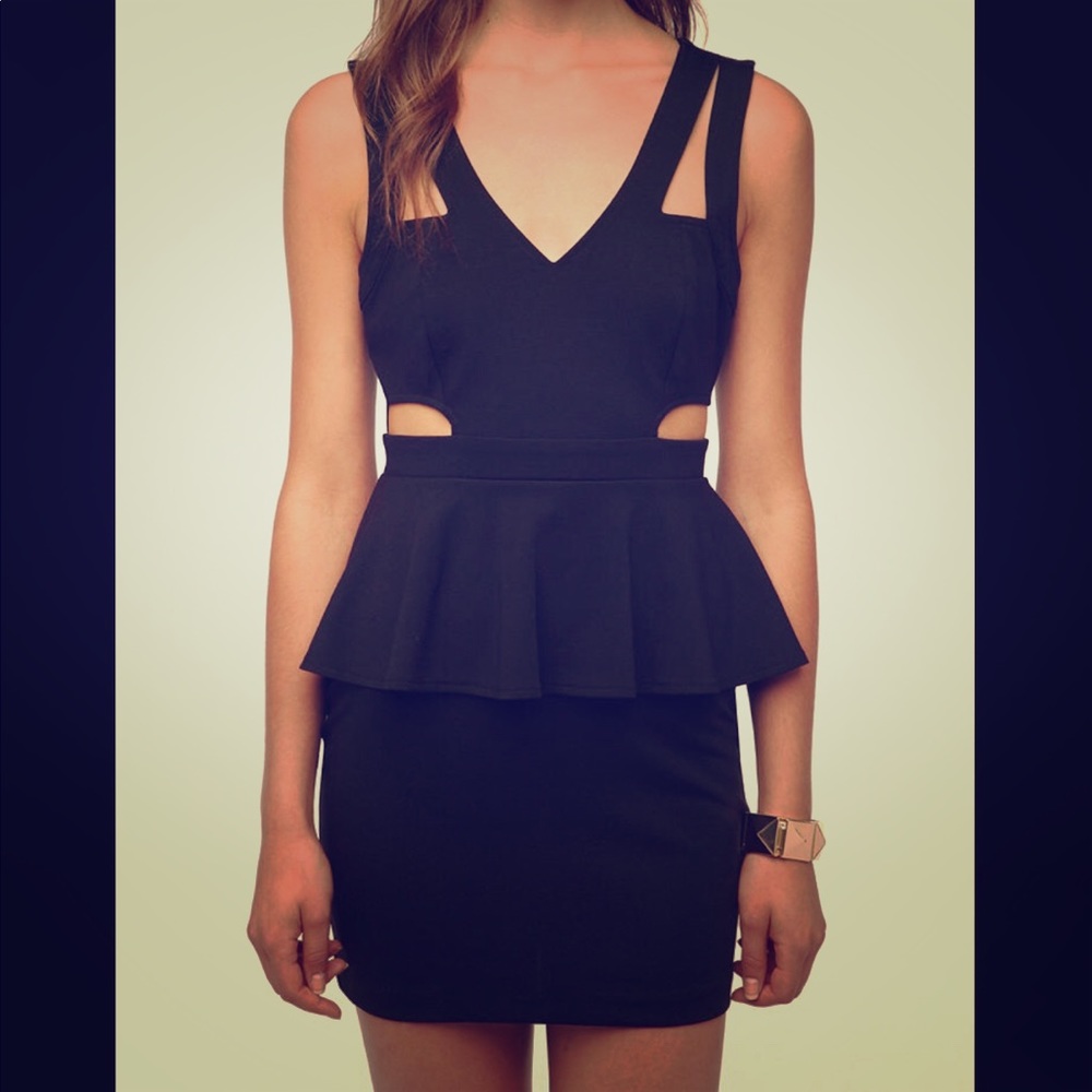 NWOT Sparkle & Fade Black Cutout Peplum Dress